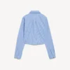 Gestreiftes, kurzes Damenhemd in Blau/Marineblau Gestreiftes, kurzes Damenhemd in Blau/Marineblau