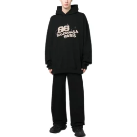 Handgezeichneter BB Icon Hoodie, Large Fit „Schwarz“ 620973TNVQ11059
