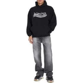 Handgezeichneter Hoodie zum Political Campaign „Schwarz“ 739024TNVE91197