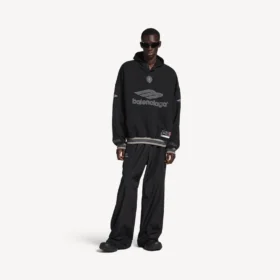 Herren-3b-Fußball-Poloshirt mit Hoodie in Schwarz/Anthrazit