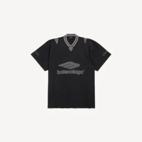 Herren-3b-Fußball-T-Shirt mit V-Ausschnitt, Oversize, in Schwarz/Anthrazit Herren-3b-Fußball-T-Shirt mit V-Ausschnitt, Oversize, in Schwarz/Anthrazit