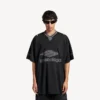 Herren-3b-Fußball-T-Shirt mit V-Ausschnitt, Oversize, in Schwarz/Anthrazit