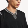 Herren-3b-Fußball-T-Shirt mit V-Ausschnitt, Oversize, in Schwarz/Anthrazit