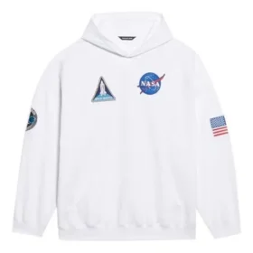 Herren Balenciaga x NASA FW21 Crossover-Logo Baumwolle Klassischer Kapuzenpullover, locker geschnitten, langärmelig, weiß 651799TKVD89040