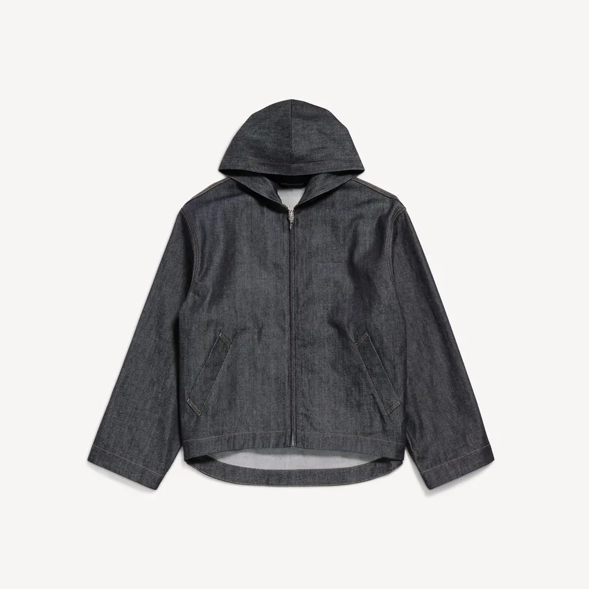 Herren-Denim-Jacke mit Kapuze in Raw Indigo Herren-Denim-Jacke mit Kapuze in Raw Indigo