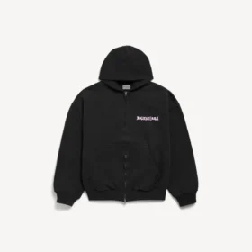Herren-Hoodie „DIY Balenciaga Back“ mit Reißverschluss und normaler Passform in Schwarz