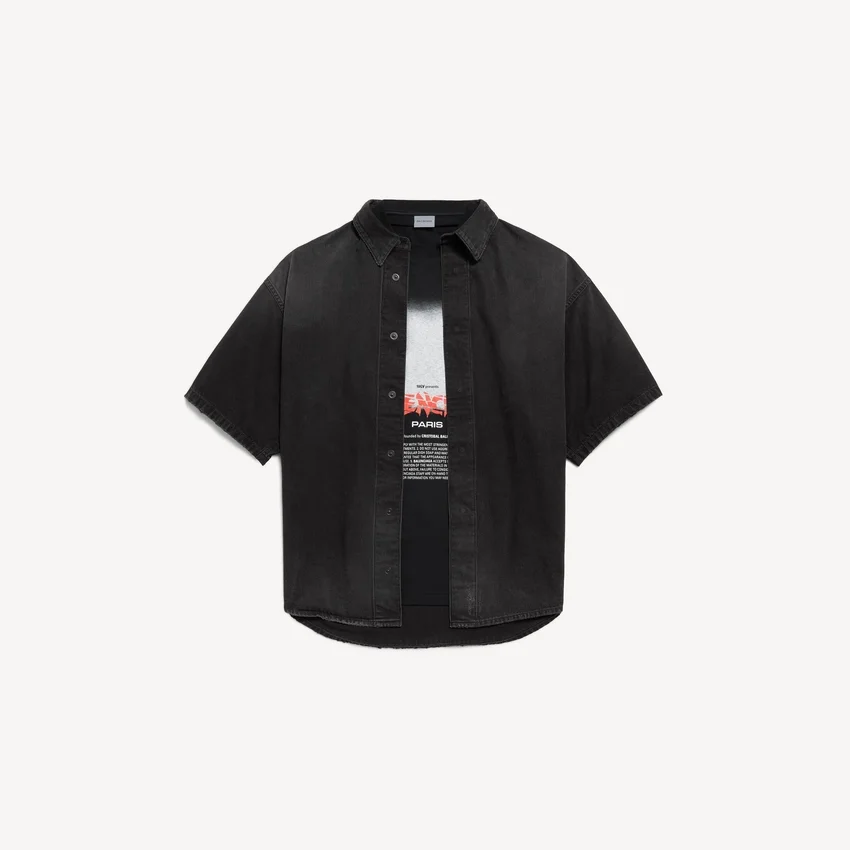 Herren-Hybrid-Kurzarmhemd „The Door“ aus Denim in Schwarz Herren-Hybrid-Kurzarmhemd „The Door“ aus Denim in Schwarz