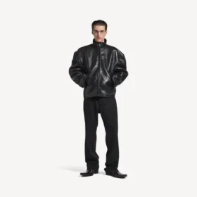Herren-Jacke aus Lammfell mit Reißverschluss in Schwarz