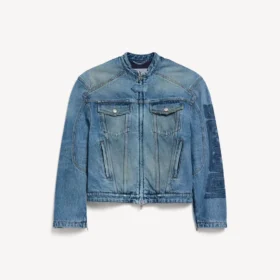 Herren-Motorradjacke aus Squeeze-Denim in Dunkelblau