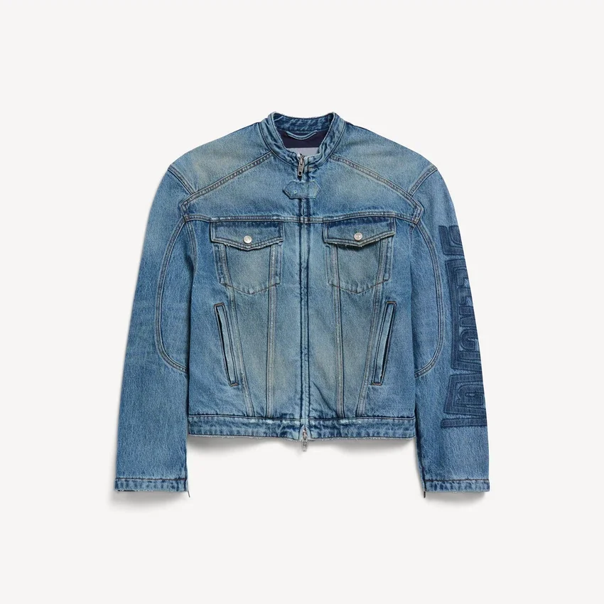 Herren-Motorradjacke aus Squeeze-Denim in Dunkelblau Herren-Motorradjacke aus Squeeze-Denim in Dunkelblau