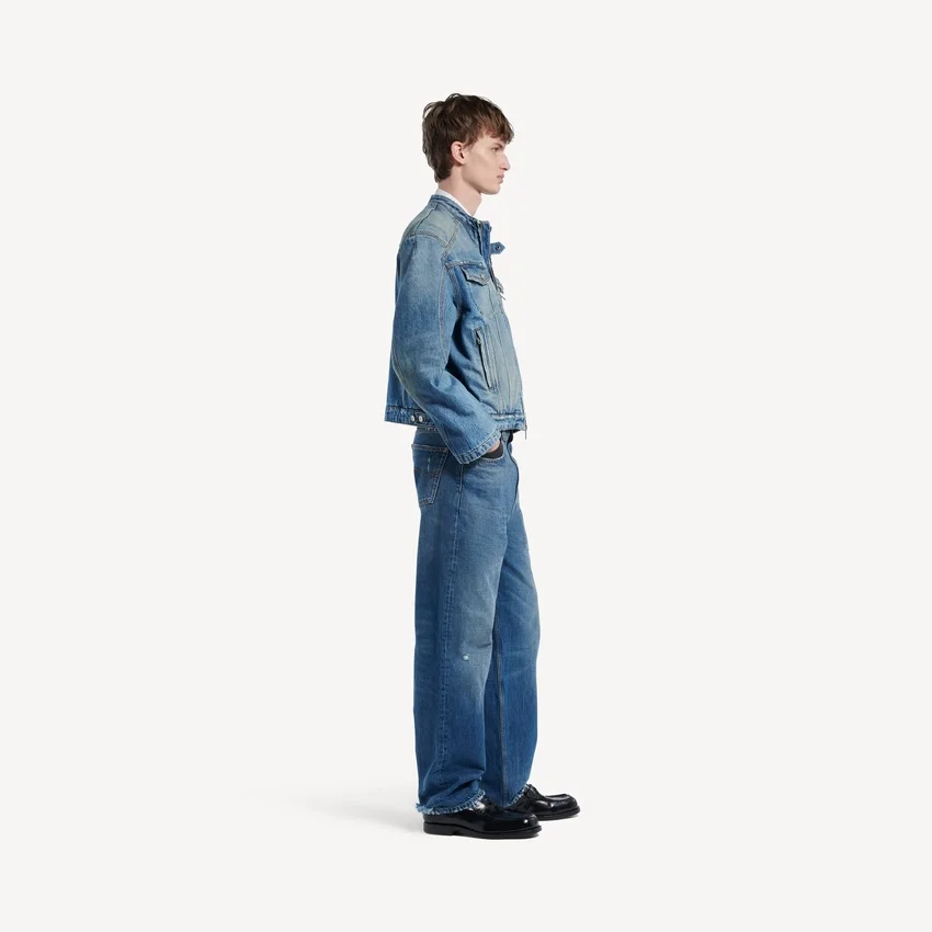 Herren-Motorradjacke aus Squeeze-Denim in Dunkelblau Herren-Motorradjacke aus Squeeze-Denim in Dunkelblau