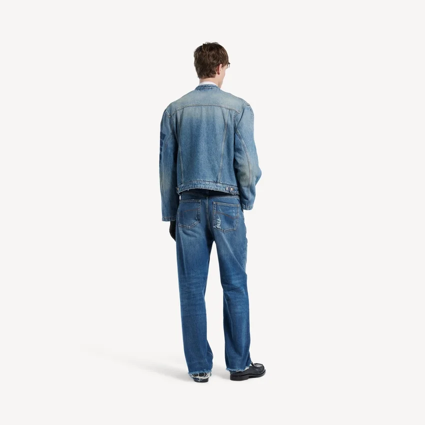 Herren-Motorradjacke aus Squeeze-Denim in Dunkelblau Herren-Motorradjacke aus Squeeze-Denim in Dunkelblau