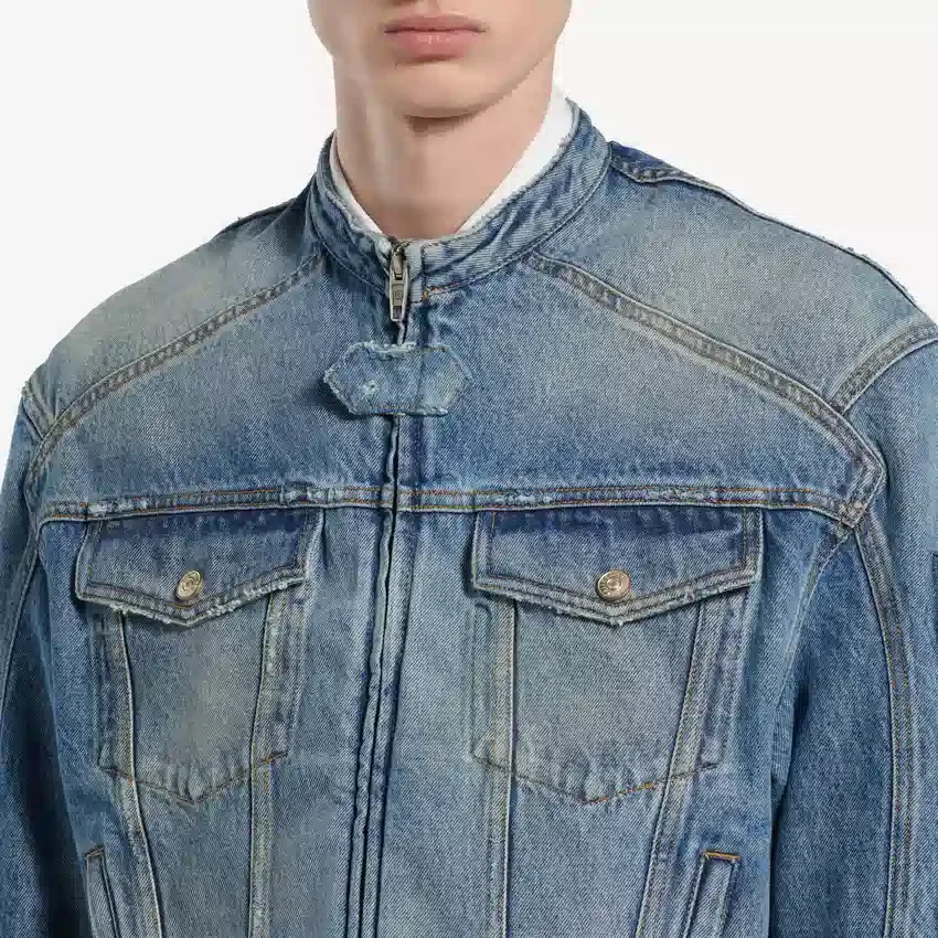 Herren-Motorradjacke aus Squeeze-Denim in Dunkelblau Herren-Motorradjacke aus Squeeze-Denim in Dunkelblau