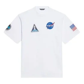Herren-Pullover Balenciaga x NASA Crossover FW21, locker sitzend, Rundhalsausschnitt, kurze Ärmel, weiß 651795TKVD79040 Herren-Pullover Balenciaga x NASA Crossover FW21, locker sitzend, Rundhalsausschnitt, kurze Ärmel, weiß 651795TKVD79040
