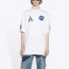 Herren-Pullover Balenciaga x NASA Crossover FW21, locker sitzend, Rundhalsausschnitt, kurze Ärmel, weiß 651795TKVD79040