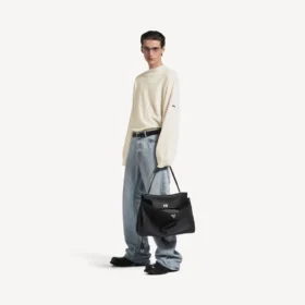 Herren-Pullover mit Rundhalsausschnitt in Creme