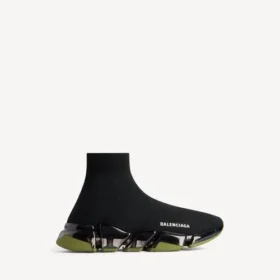 Herren-Sneaker „Speed 2.0“ mit vollständig transparenter Sohle aus recyceltem Strick in Schwarz/Khaki