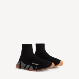 Herren-Sneaker „Speed 2.0“ mit vollständig transparenter Sohle aus recyceltem Strick in Schwarz/Orange