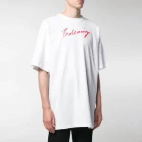 Herren-T-Shirt von Balenciaga mit Logo-Aufdruck, kurzärmelig, weiß, 583214TFV639783