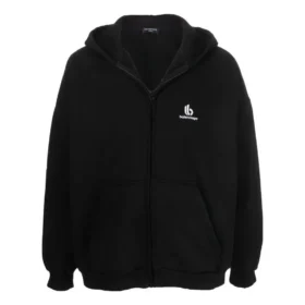 Hoodie mit Reißverschluss und gesticktem Logo „Schwarz“ 674719TLVH81070