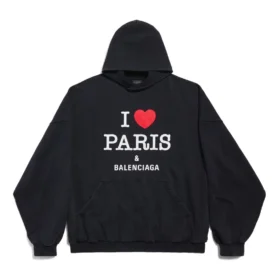 I Love Paris Balenciaga Hoodie Large Fit „Black Faded“ 803265TRVM61041