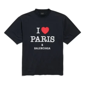 I Love Paris & Balenciaga T-Shirt, Medium Fit „Black Faded“ 764235TRVU91041