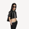 Kurzes Damen-T-Shirt mit Schleppe in Schwarz
