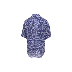 Logo Strips Minimal Seidenhemd „Blue Dirty White“ 681813TNL054644