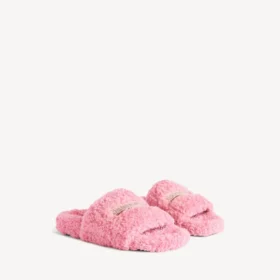 Offene Pantoletten für Damen mit Fellbesatz in zartem Rosa