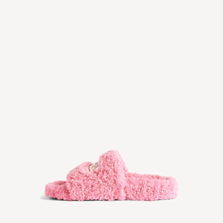 Offene Pantoletten für Damen mit Fellbesatz in zartem Rosa Offene Pantoletten für Damen mit Fellbesatz in zartem Rosa