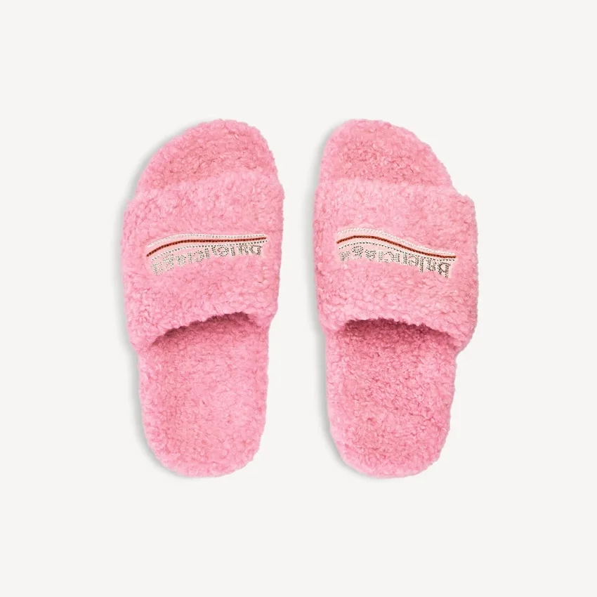 Offene Pantoletten für Damen mit Fellbesatz in zartem Rosa Offene Pantoletten für Damen mit Fellbesatz in zartem Rosa