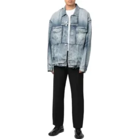 Oversized Cut-Up-Ring-Denim-Jacke „Blau“ 697779TMW264437