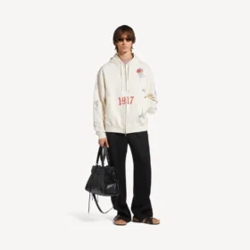 Oversized-Hoodie mit Reißverschluss für Herren in Creme