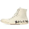 Paris High-Top-Sneaker „Weiß, zerrissene Baumwolle und weißer Gummi mit Graffiti“ 688752W3RR49010
