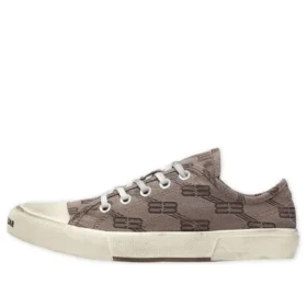 Paris Low-Top-Sneaker „Tan Allover Logo Cotton and White Rubber“ 688754W3RQ22298