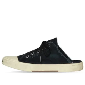 Paris Pantoletten „Black Destroyed Cotton and White Rubber“ 693952W3RC31090