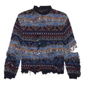 Pullover aus Wollmischung im Destroyed-Fair-Isle-Look „Blue“ 662518T16028088