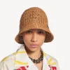 Raffia-Bucket-Hat für Damen in Beige