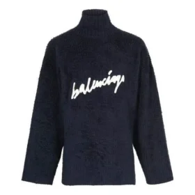 Rollkragenpullover aus gebürsteter Baumwolle mit Scribble-Logo „Navy“ 625935T31828065