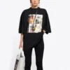 Rundhals-T-Shirt mit Aufdruck, schwarz 641532TJVG81000
