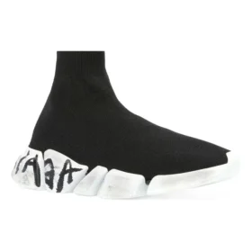 Speed 2.0 Graffiti Sneaker „Schwarzer recycelter Strick und weiße Sohle“ 617196W2DD41091