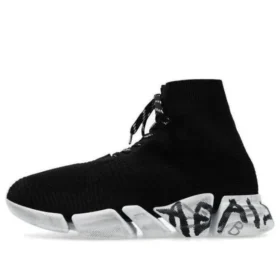 Speed 2.0 Sneaker „Schwarzer recycelter Strick und weiße Sohle“ 617258W2DD41091