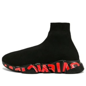 Speed 2.0 Sneaker „Schwarzer Strick mit rotem Graffiti und schwarzer Sohle“ 645334W2DBY1016