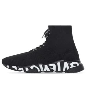 Speed-Sneaker „Schwarzer recycelter Strick mit schwarz-weißer Graffiti-Sohle“ 617251W2DB71006