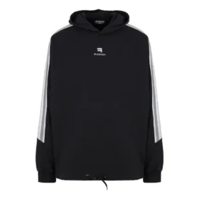 Sportlicher Hoodie mit gestreiften Ärmeln und Kapuze, Oversize „Schwarz Weiß“ 704023TMVG23869