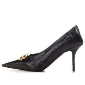 Square Knife BB Pumps aus Leder in Crocs-Optik „Schwarz“ 734238WBE711000