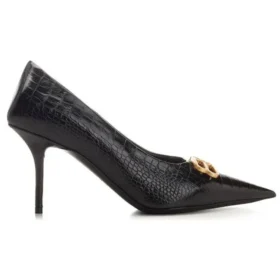 Square Knife BB Pumps aus Leder in Crocs-Optik „Schwarz“ 734238WBE711000