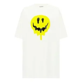 SS21 T-Shirt mit Smiley-Aufdruck, locker geschnitten, kurzärmelig, weiß 641655TKVA18639