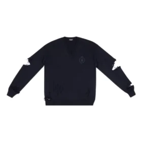 Strickpullover mit V-Ausschnitt und Destroyed-Optik „Navy“ 696091T16420414