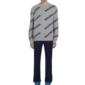 Sweatshirt aus Wollmischung mit durchgehendem Logo und Rundhalsausschnitt „Grey Black“ 555481T14711262